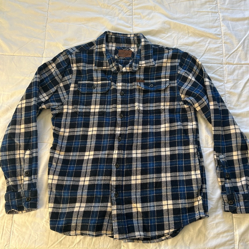 Orvis Navy and White Plaid Casual Shirt